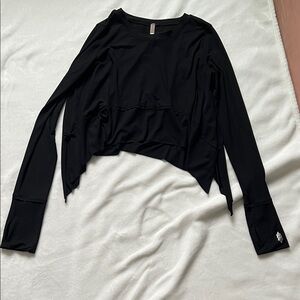 Free People Black Asymmetrical Long Sleeve Top